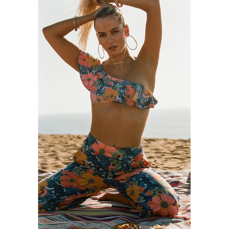 JADIA FLORAL MISSION BEACH RUFFLE ONE SHOULDER TOP