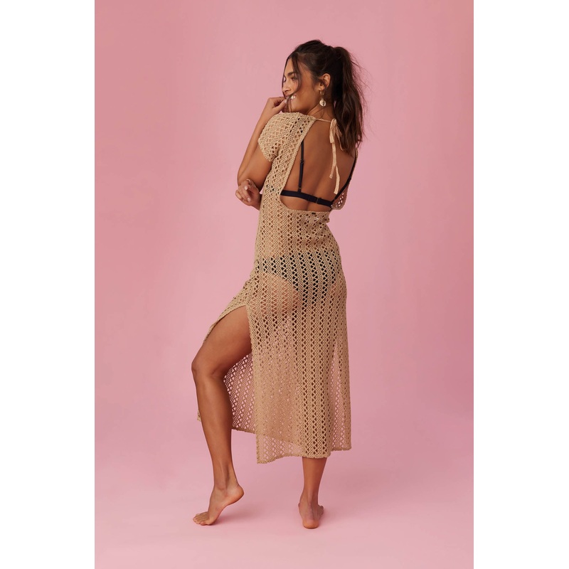 NINA MIDI CROCHET LACE COVER-UP DRESS