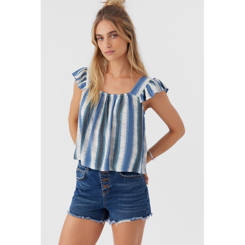 SYNDIE FADE STRIPE RUFFLE SLEEVE TOP