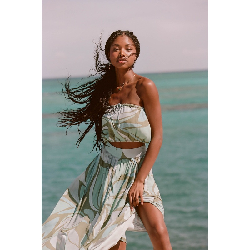 DANNY LORETA PRINT STRAPLESS CROP TOP
