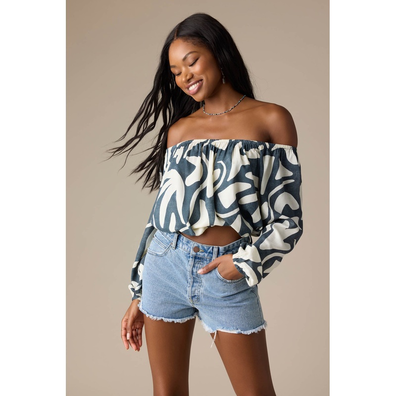 KEYARA BEACH HUT GEO OFF-THE-SHOULDER TOP