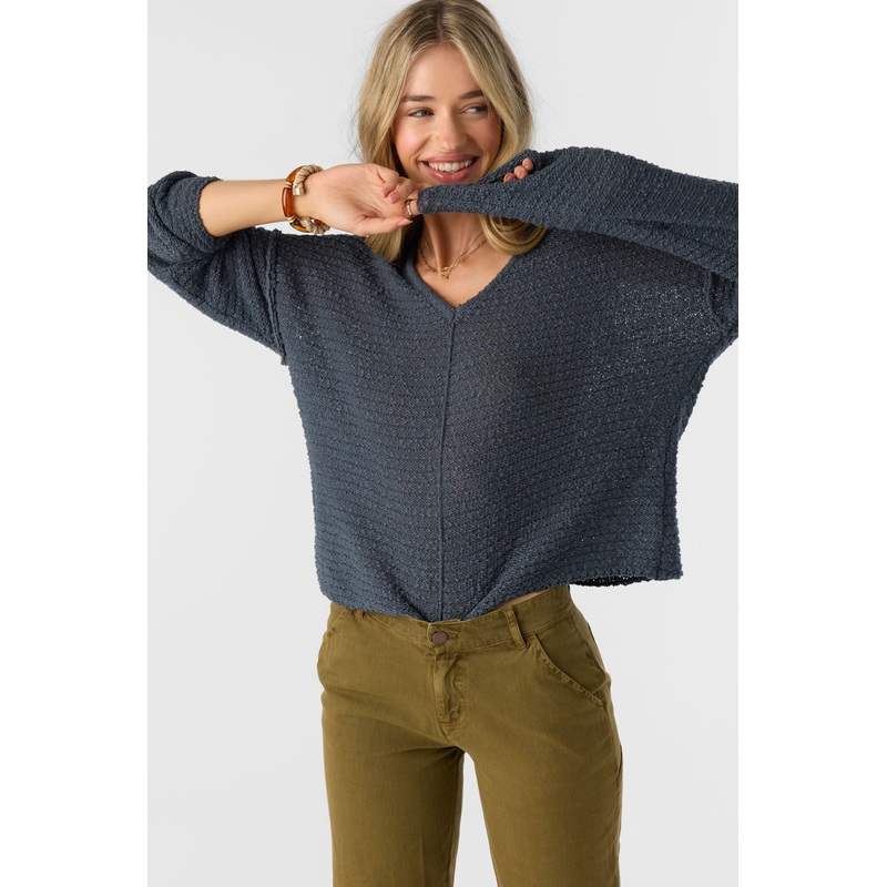 MARINA COTTON SLUB V-NECK SWEATER