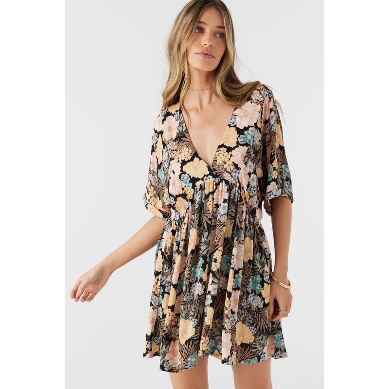 ROSEMARY MACAW TROPICAL SHORT SLEEVE DRESS