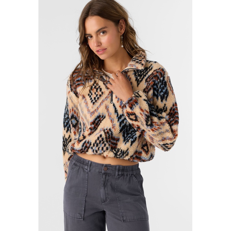 KACEY PALMER PRINT HIGH PILE FLEECE PULLOVER