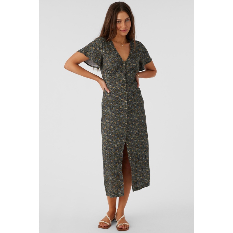 RAYNEY AVA DITSY BUTTON FRONT MIDI DRESS