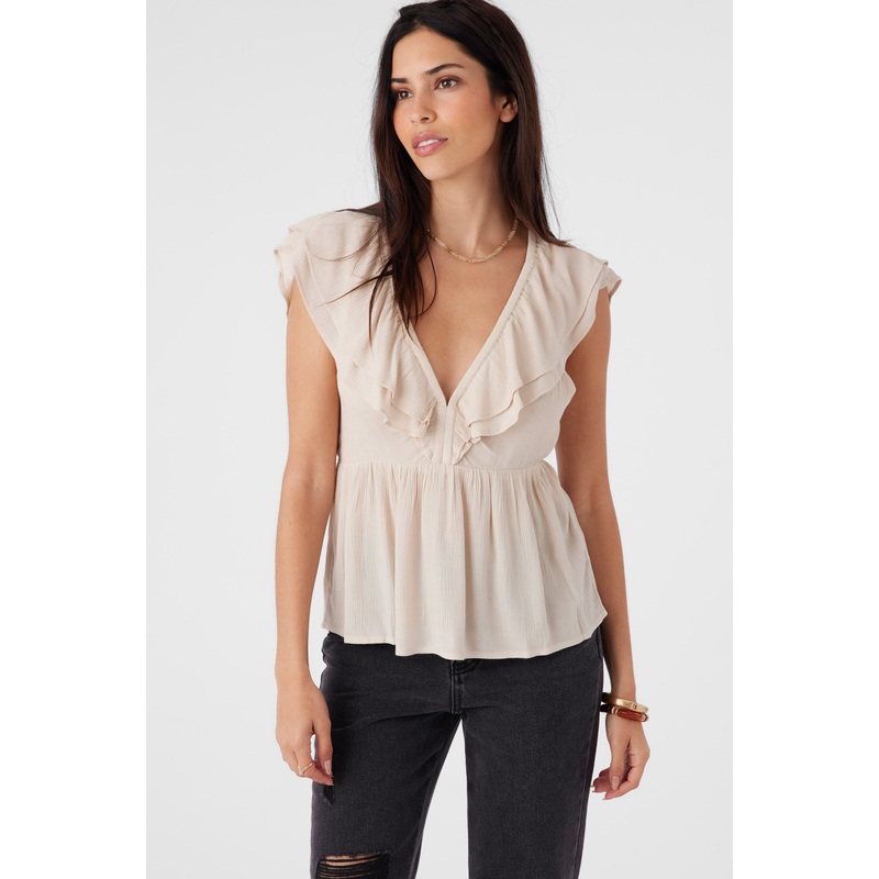 DEJI SOLID FLUTTER SLEEVE TOP