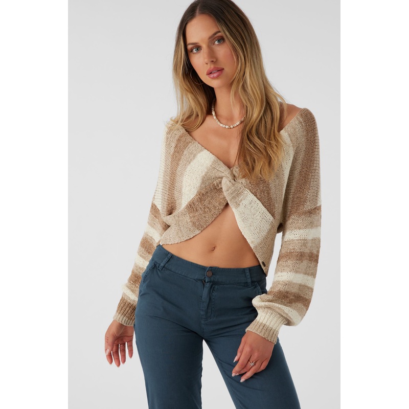 HILLSIDE STRIPE TWIST FRONT TWO-WAY SWEATER
