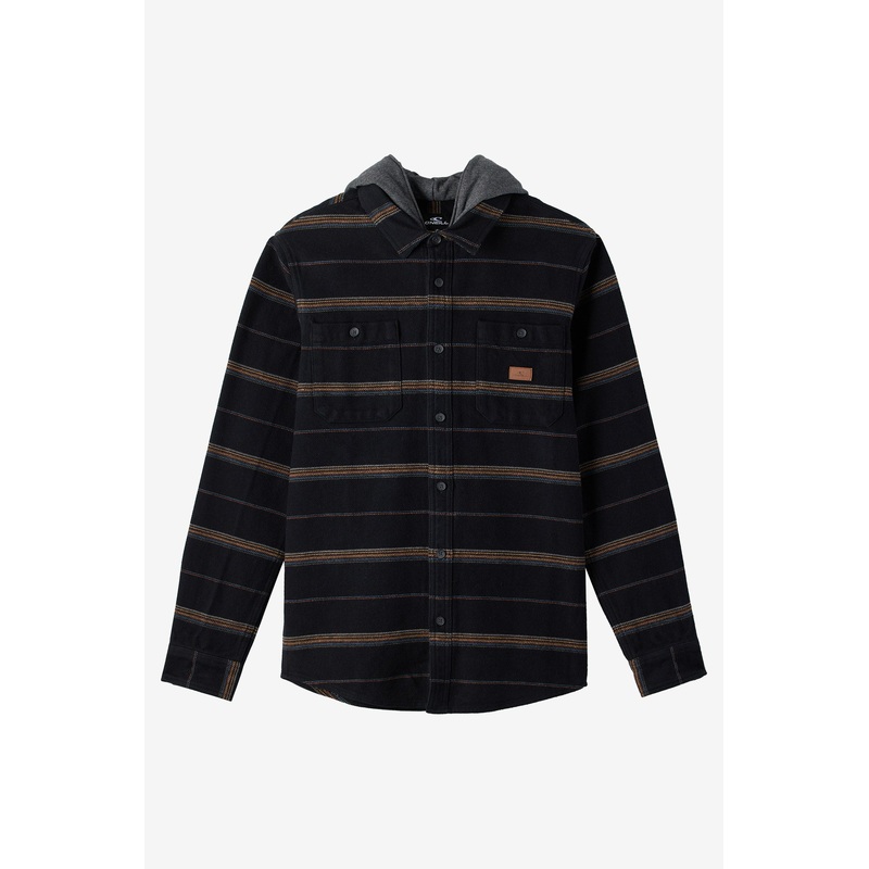 LANDMARKED STRIPE HOODED FLANNEL STANDARD FIT SHIRT